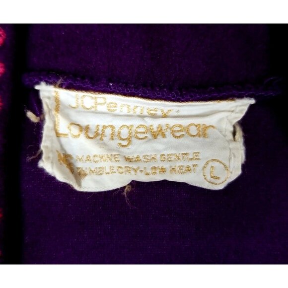 JC Penney Deep Purple Maxi Loungewear Pink Floral Embroidered Robe No Belt Sz L - Picture 4 of 5
